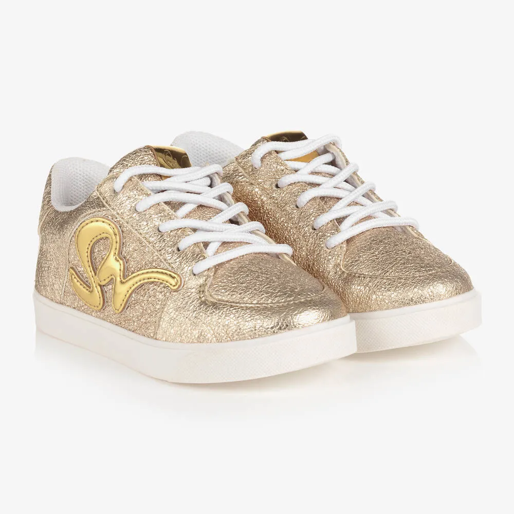 Girls Gold Leather Stomp Sneakers