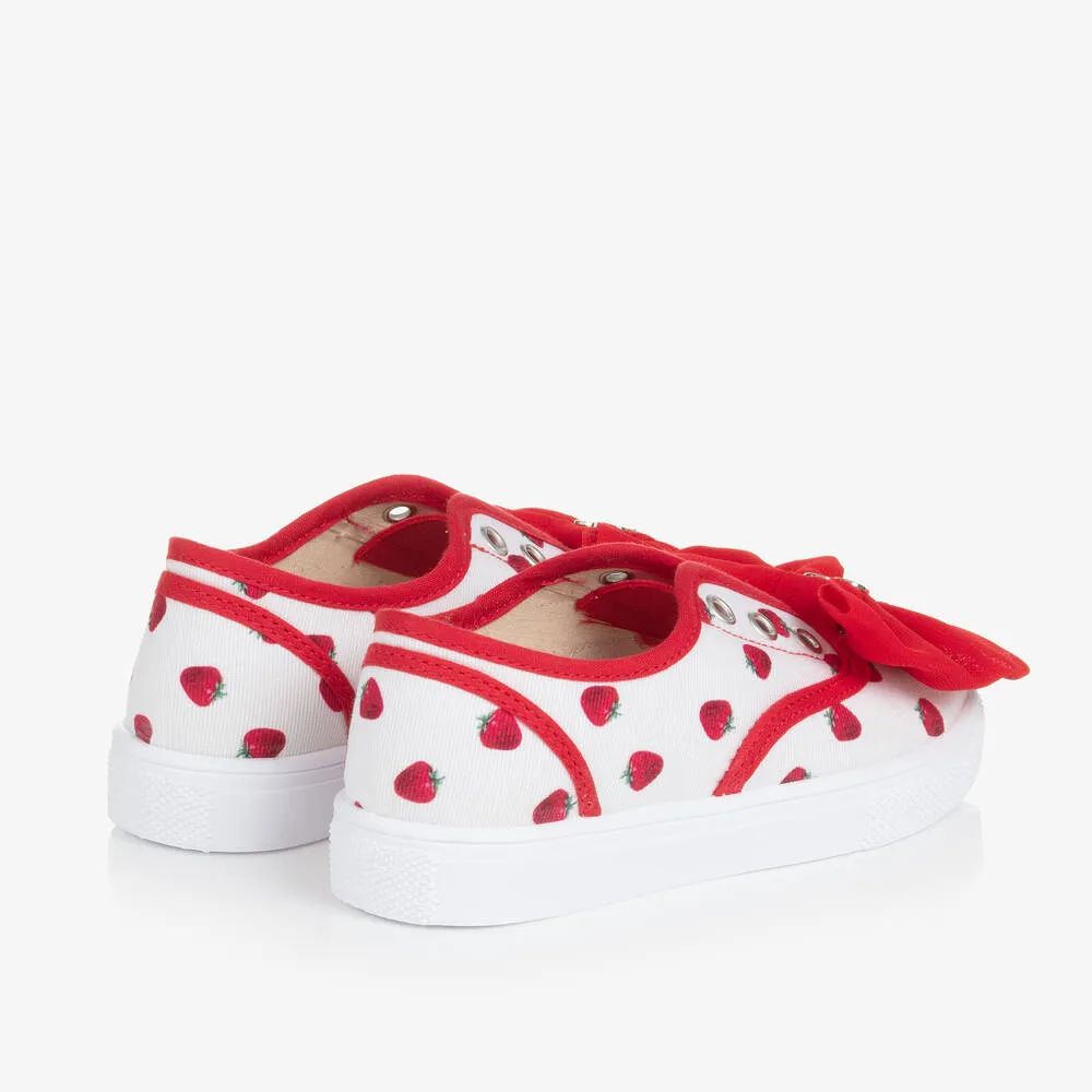 Girls Ivory Strawberry Canvas Trainers