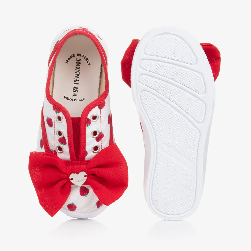 Girls Ivory Strawberry Canvas Trainers