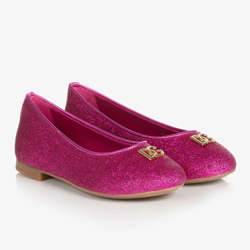 Girls Pink Glitter Ballerina Pumps