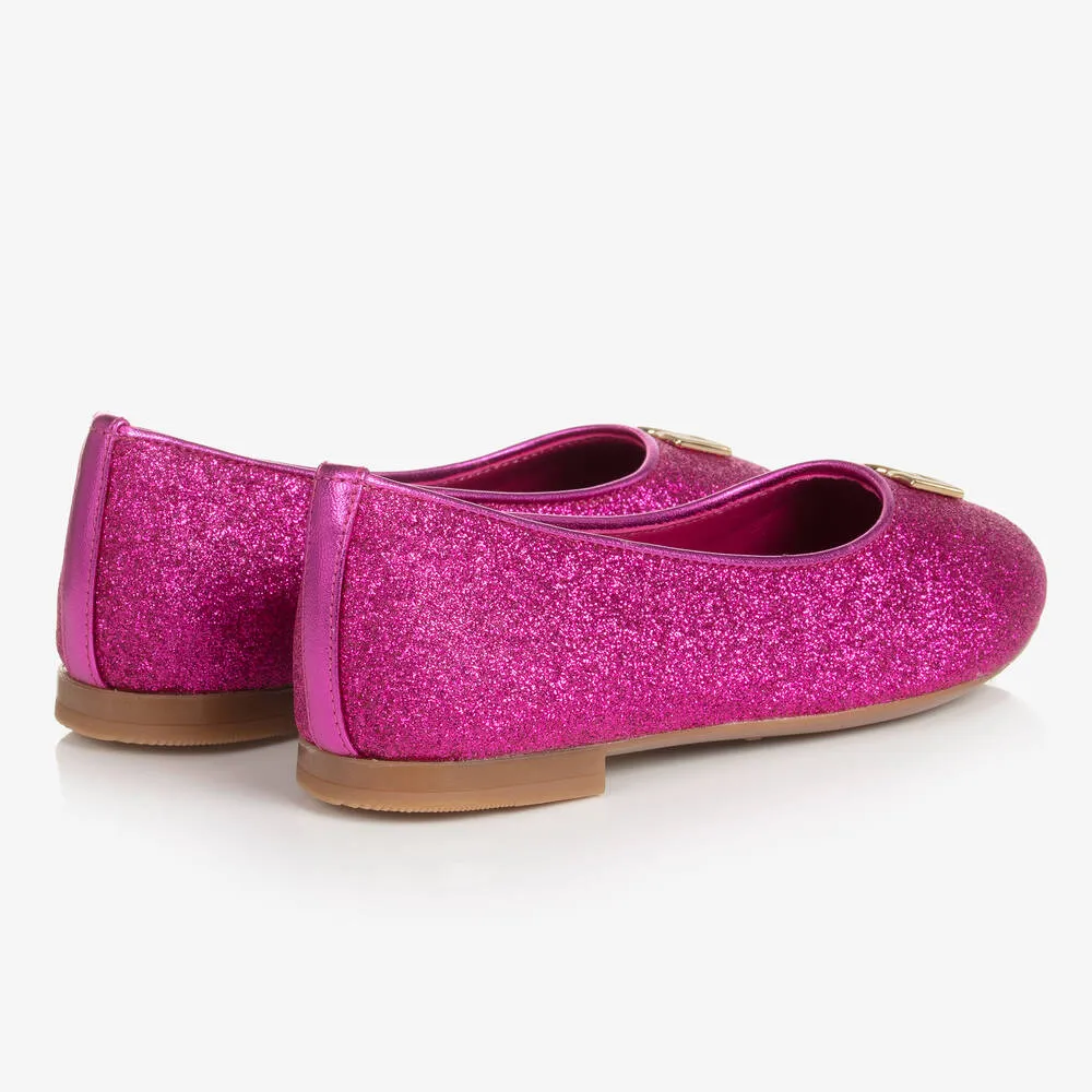 Girls Pink Glitter Ballerina Pumps