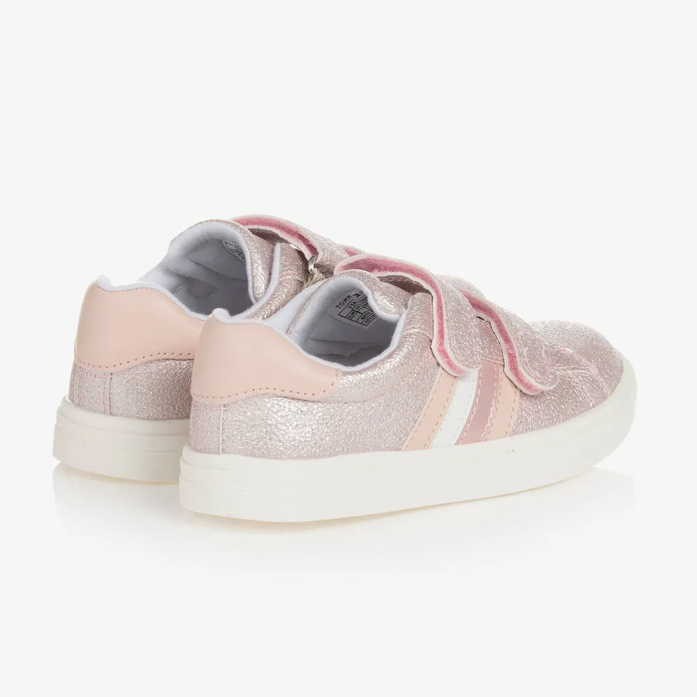 Girls Pink Glitter Velcro Trainers