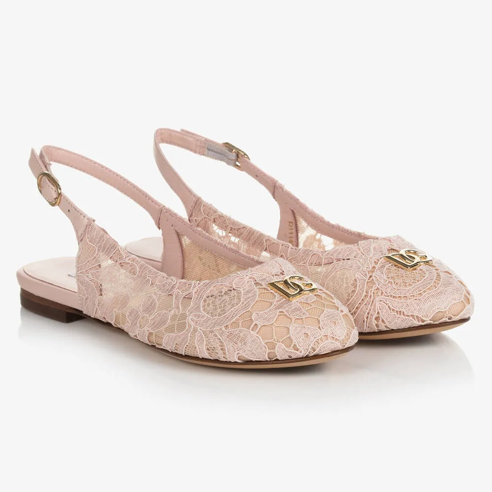 Girls Pink Lace DG Slingback Pumps