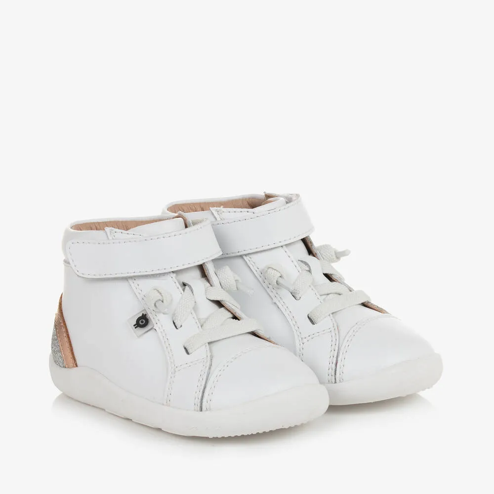 Girls White Leather Velcro Trainers