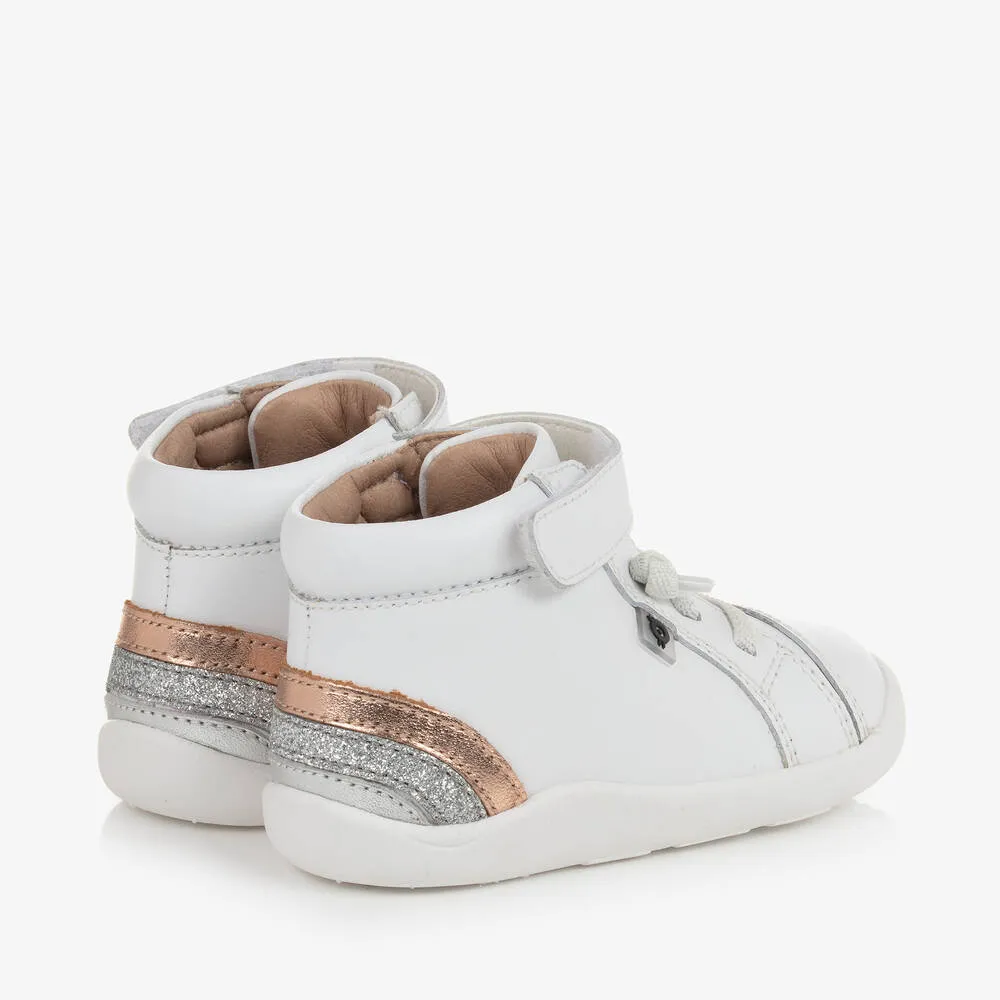 Girls White Leather Velcro Trainers