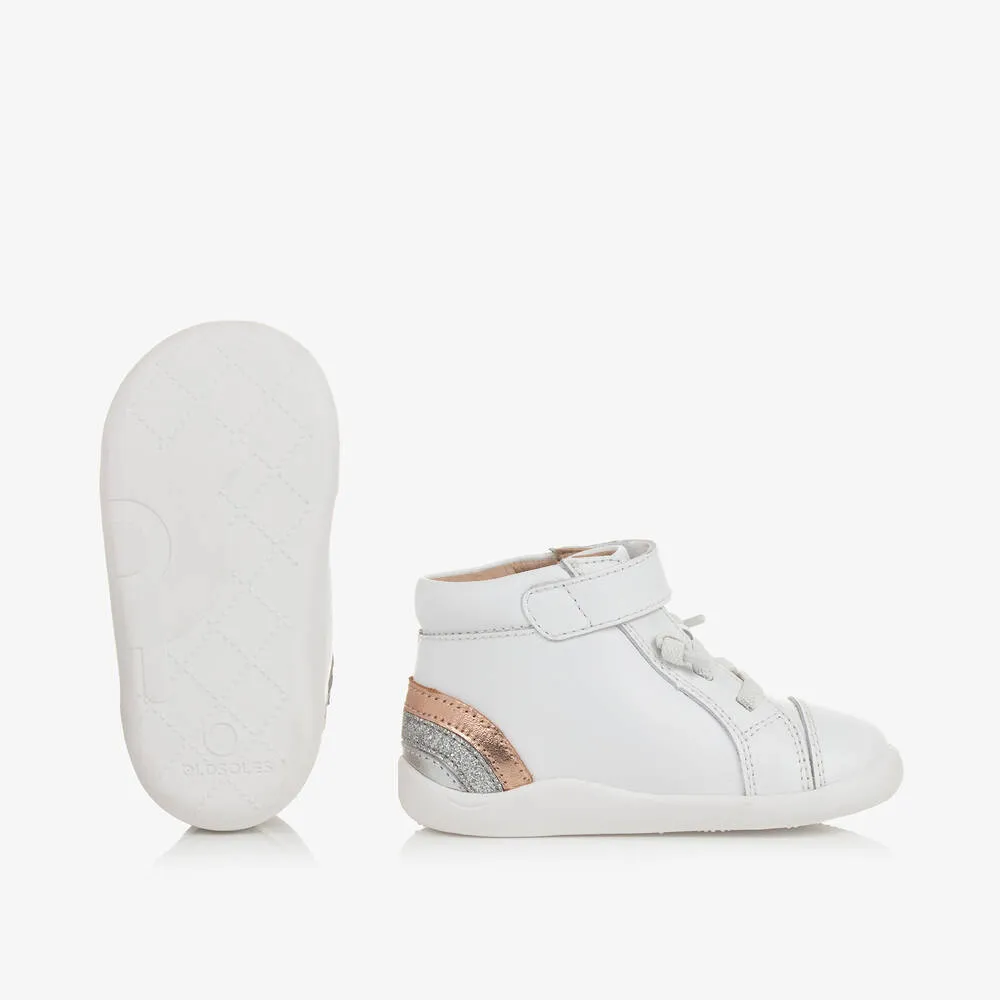 Girls White Leather Velcro Trainers