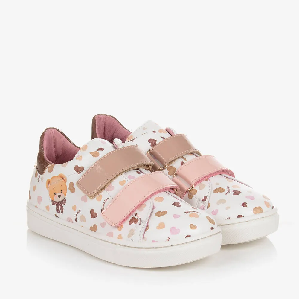 Girls White Teddy Bear Trainers