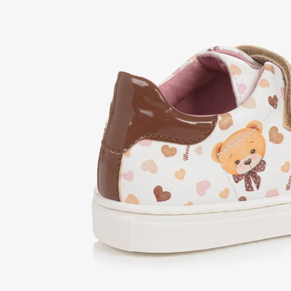 Girls White Teddy Bear Trainers