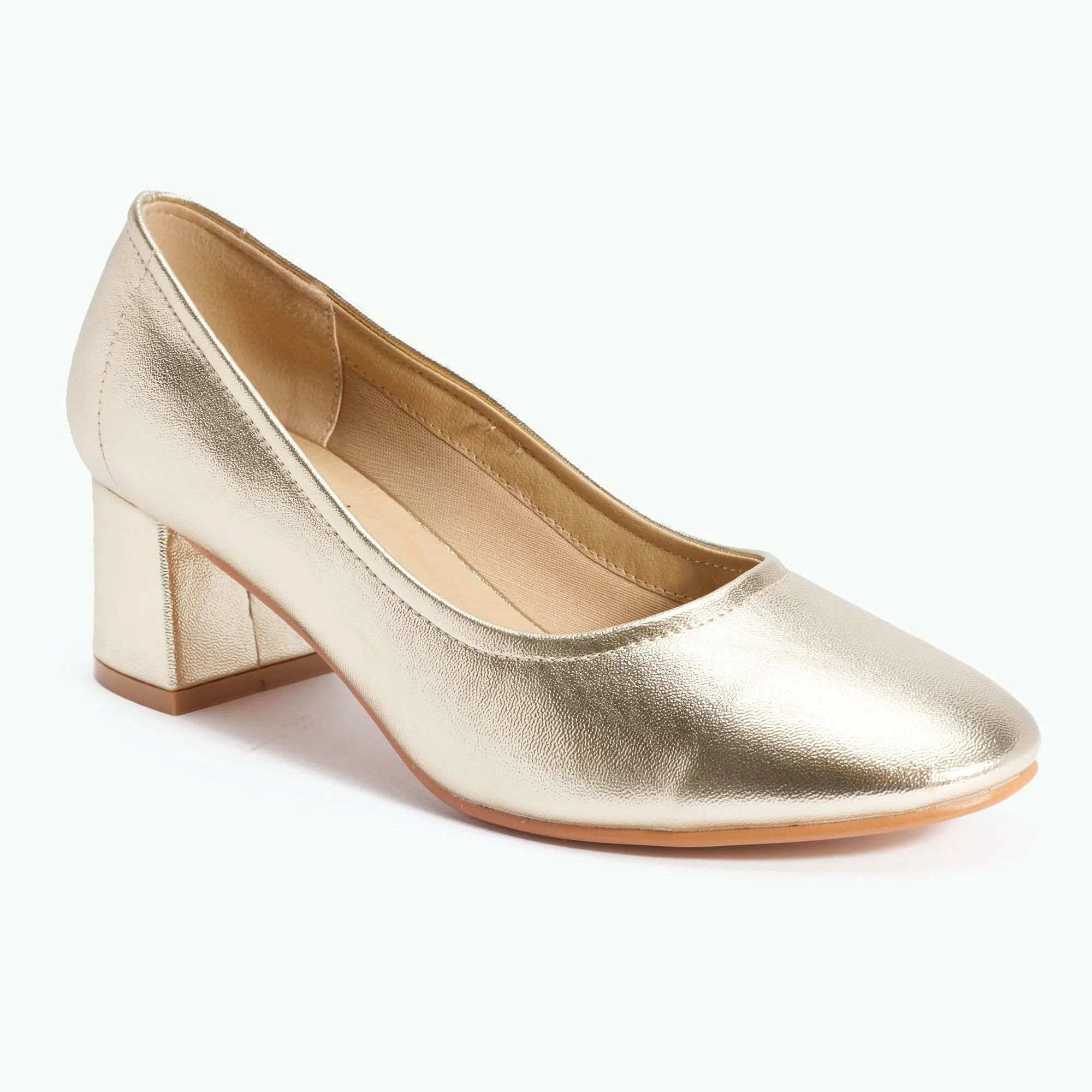 Gold Classic Block Heel Pumps