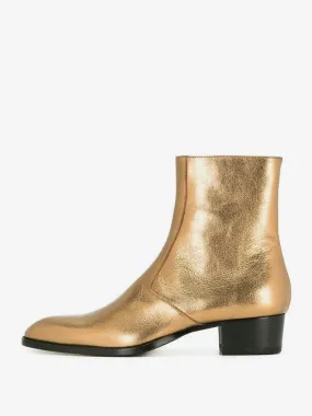 Gold Cowhide Round Toe Ankle Chelsea Boots for Men