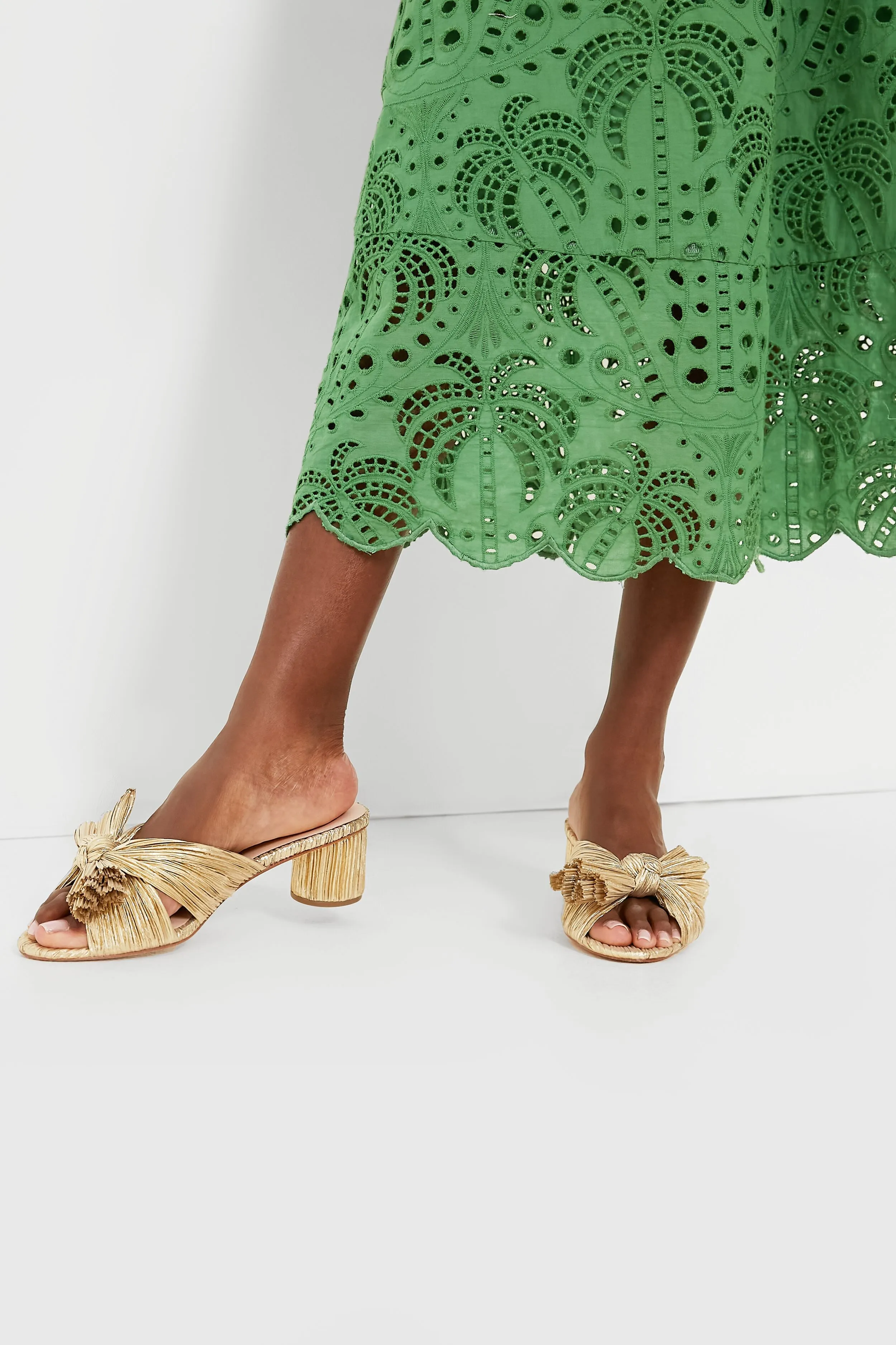 Gold Emilia Pleated Knot Mules