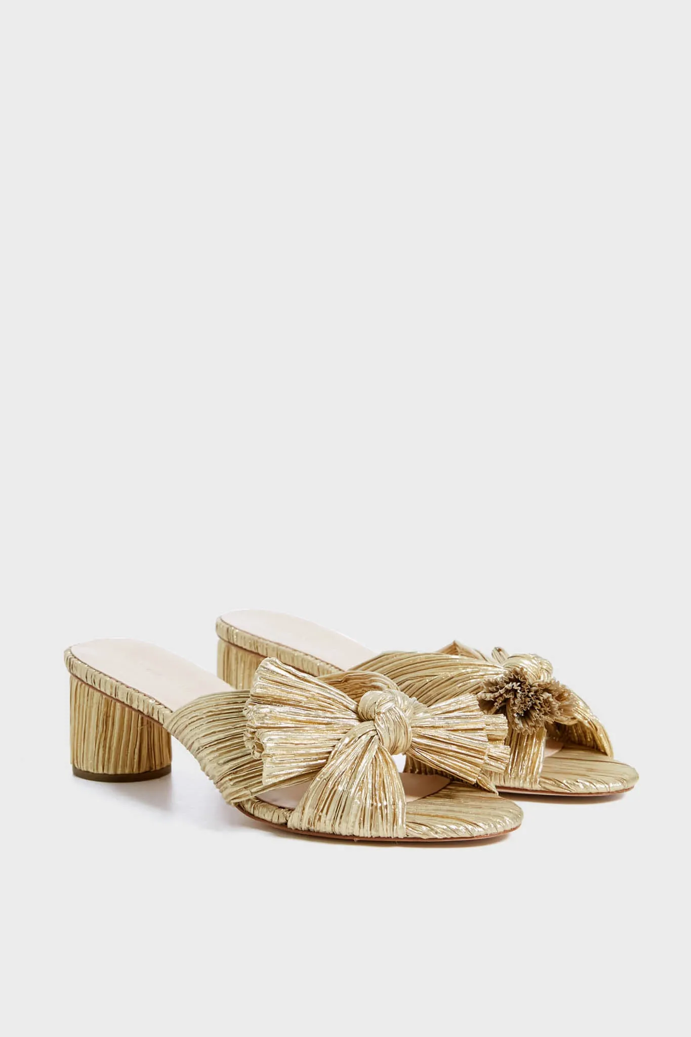 Gold Emilia Pleated Knot Mules