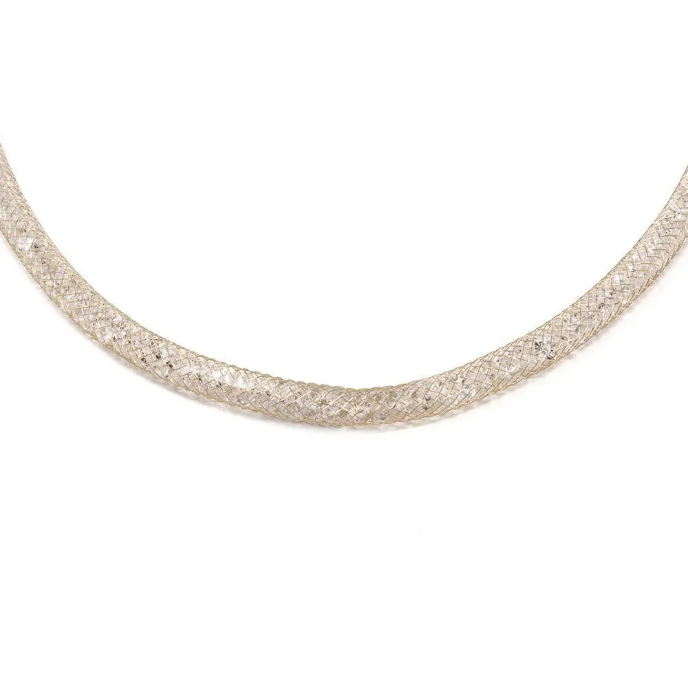 Gold Tone Mesh Crystal Clear Necklace