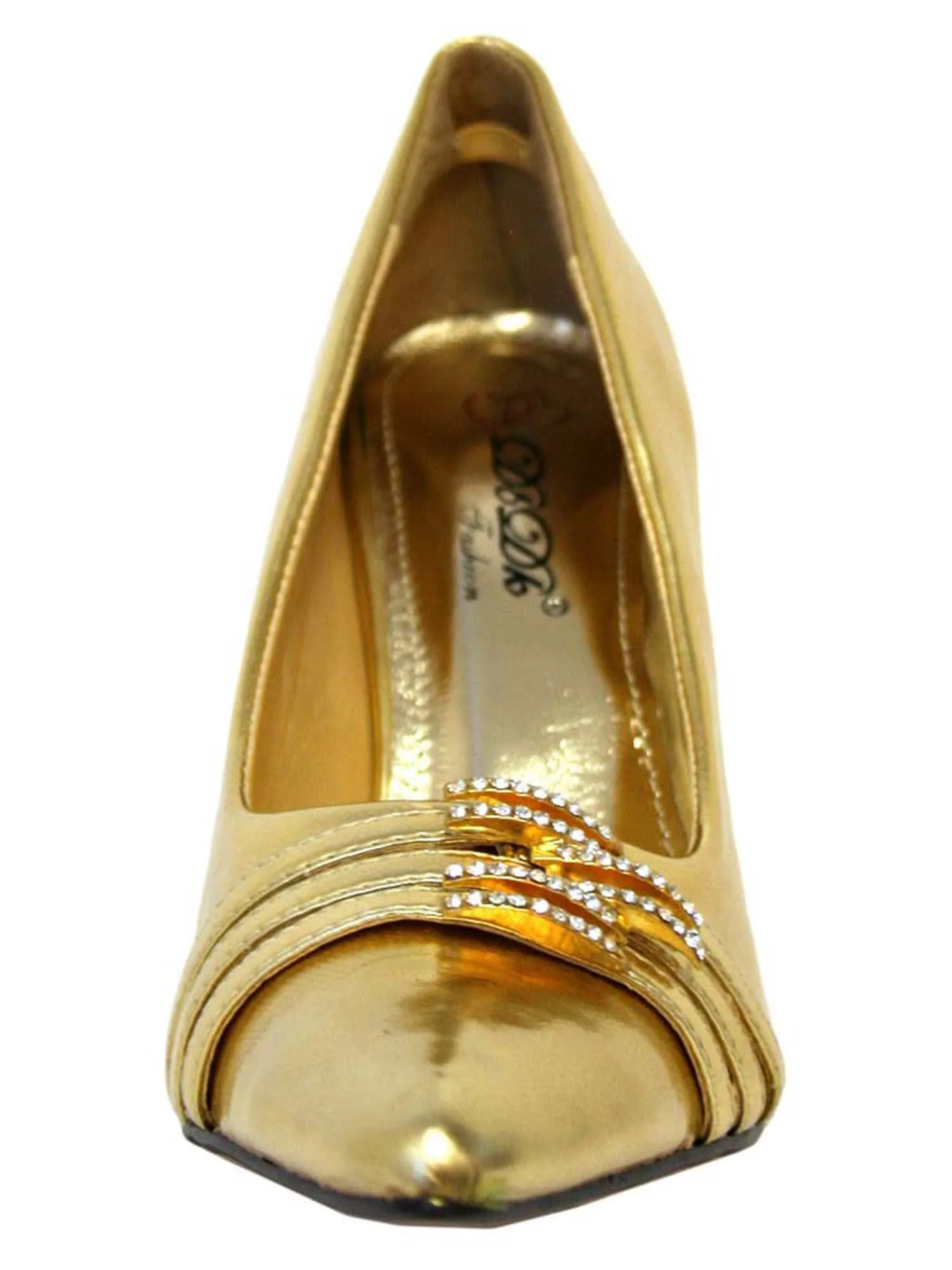 Gold Womens Pumps With Rhinestone Trim