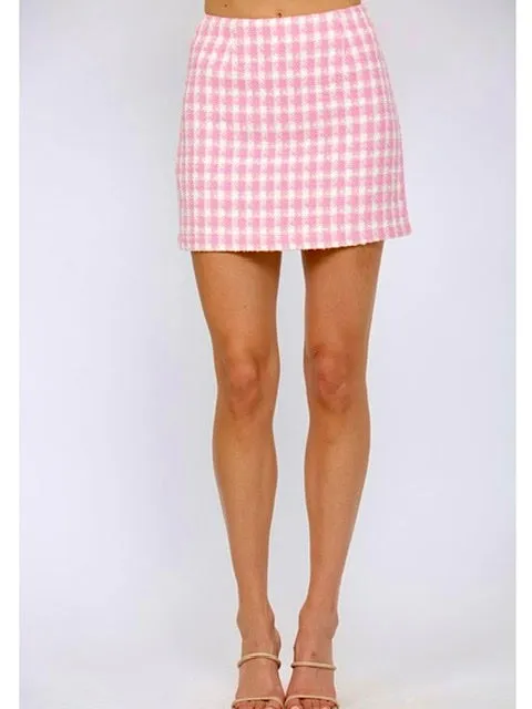 Gossip Girl Pink Plaid Tweed Skirt