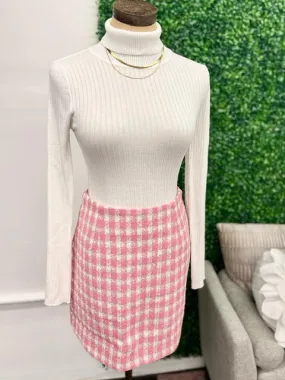 Gossip Girl Pink Plaid Tweed Skirt