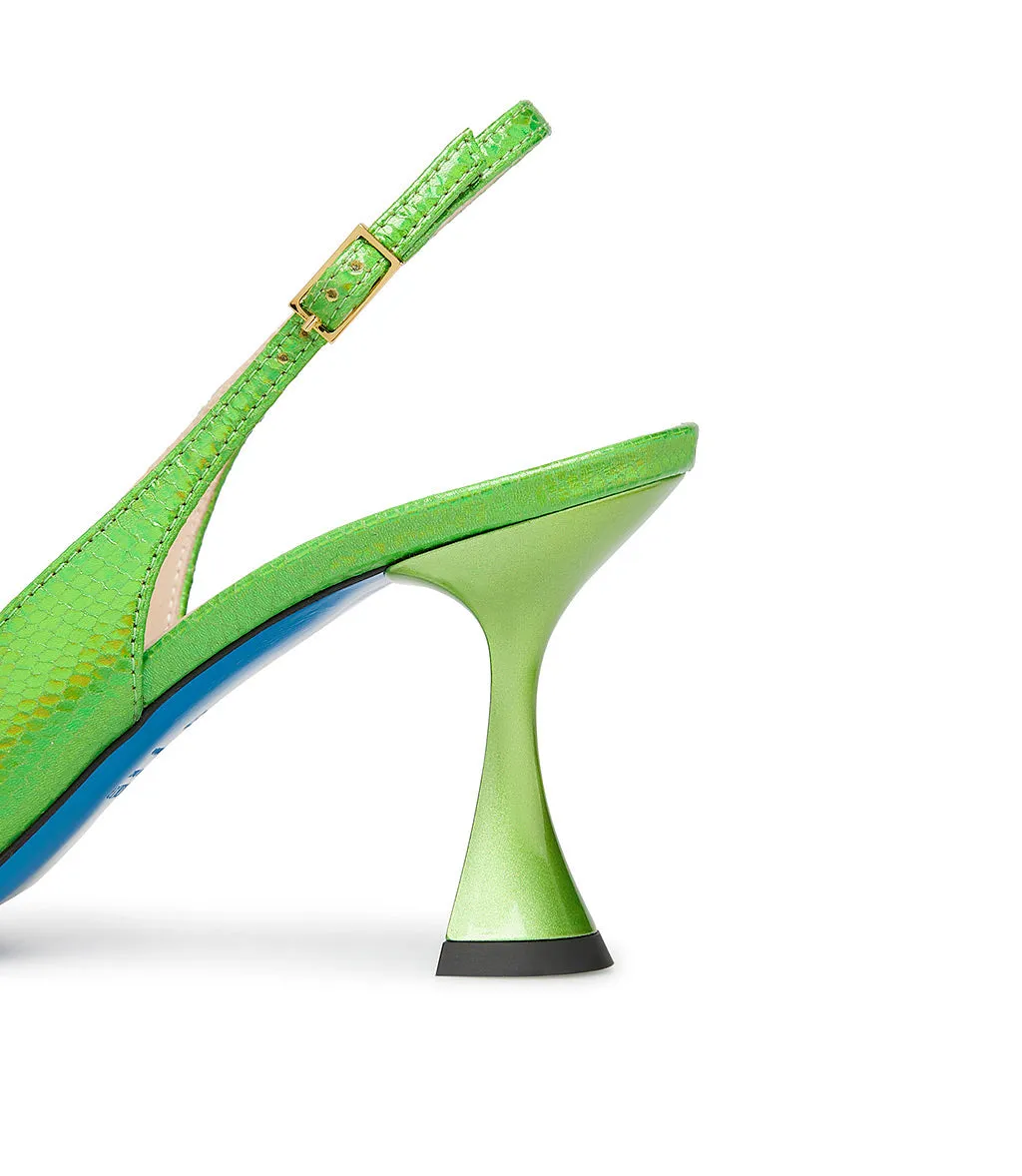 Green leather printed slingback pumps