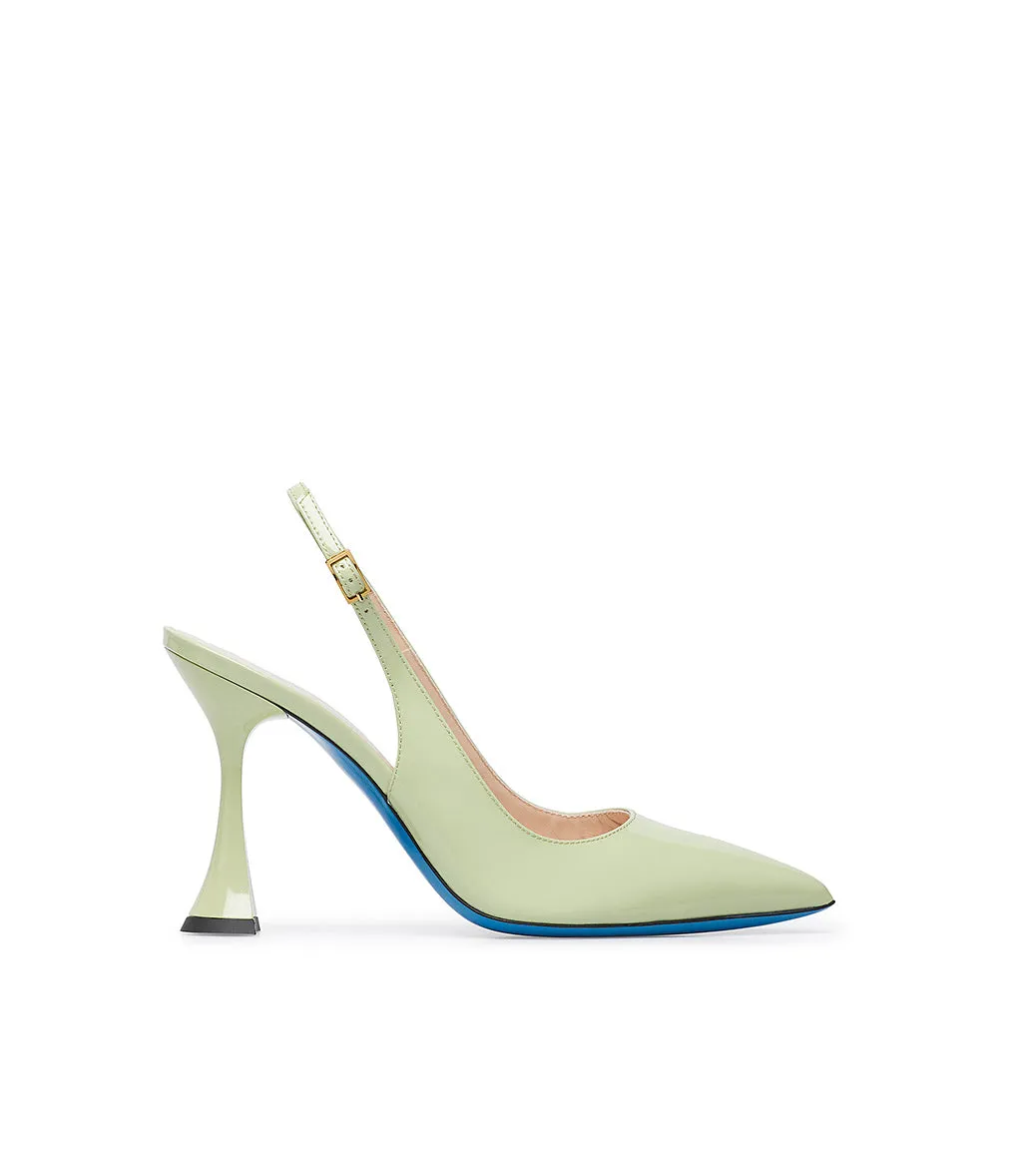 Green Patent Leather Slingback Pumps in Pistachio Color.