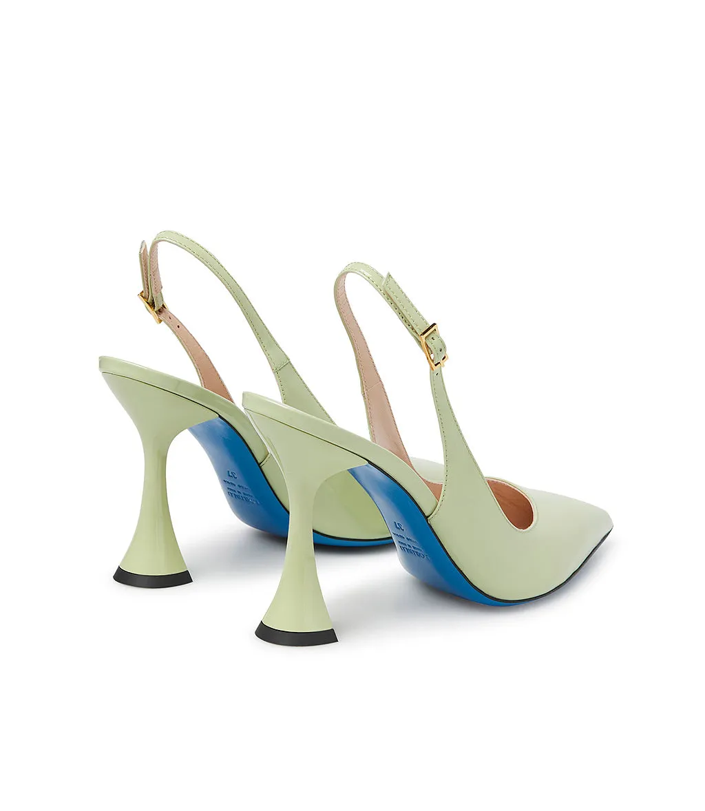 Green Patent Leather Slingback Pumps in Pistachio Color.