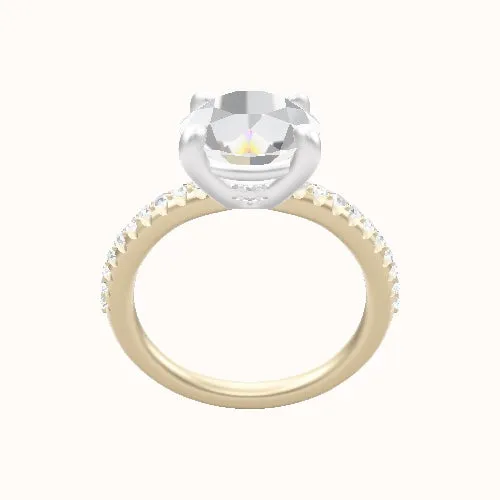 Half Pave Engagement Ring With Low Set Four Prong Head