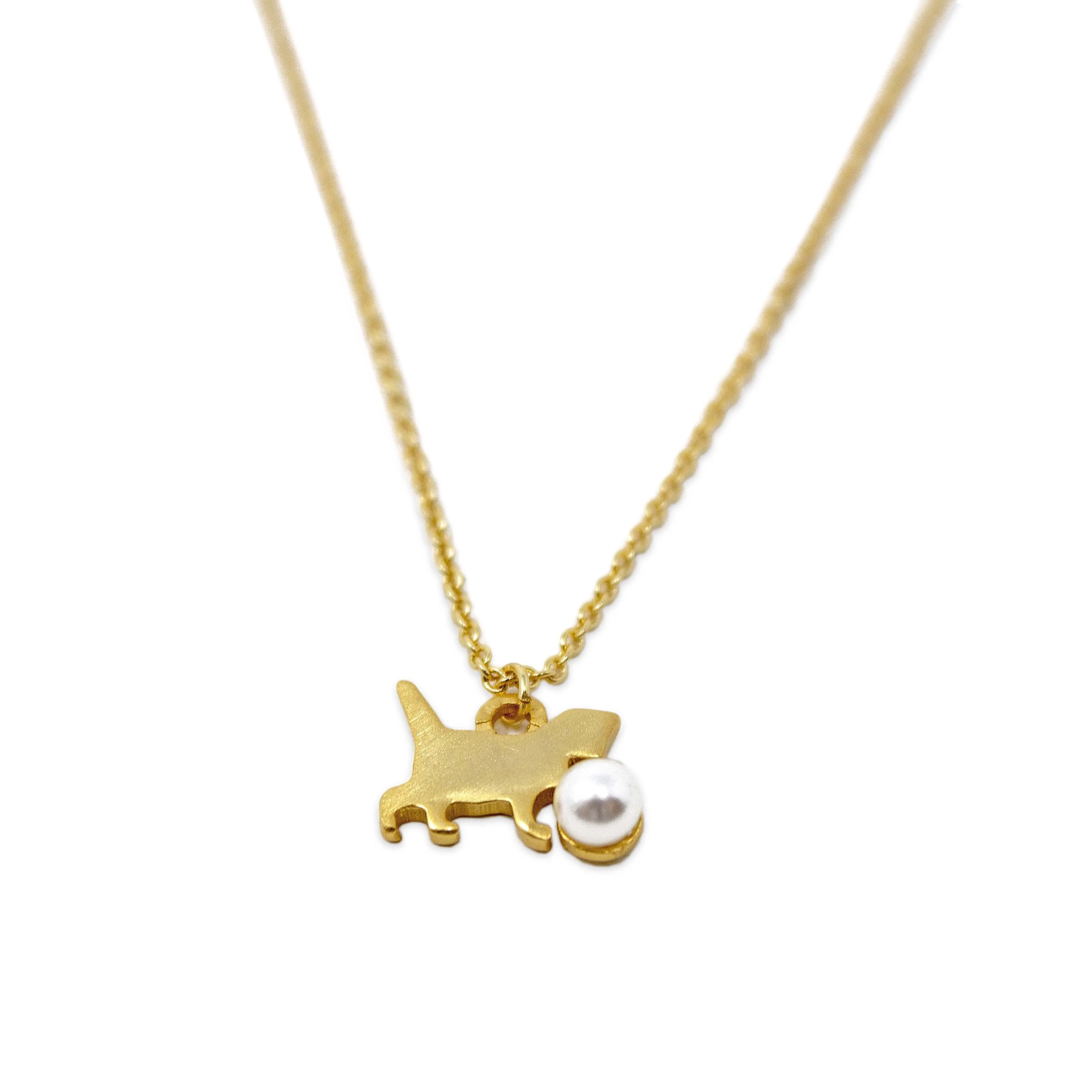 Pearl Cat Necklace - Handmade 20kt Gold Plated