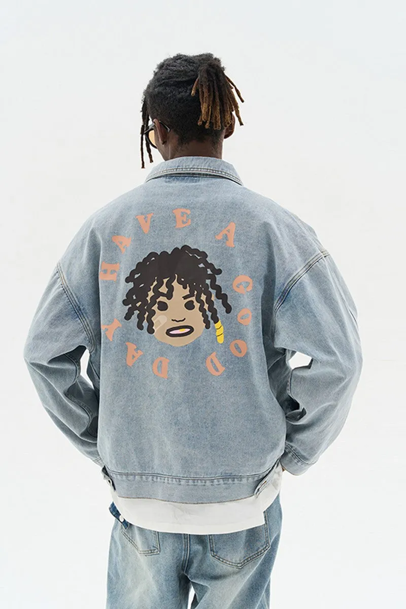 H/C Cartoon Face Printed Jeans jacket