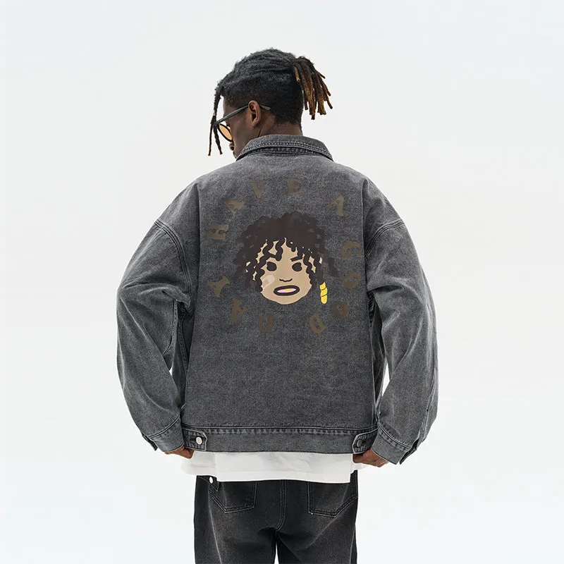 H/C Cartoon Face Printed Jeans jacket