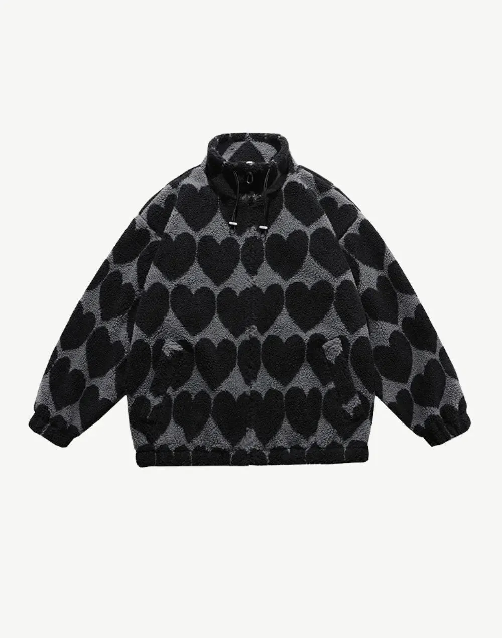 Heart Pattern Print Fleece Jacket