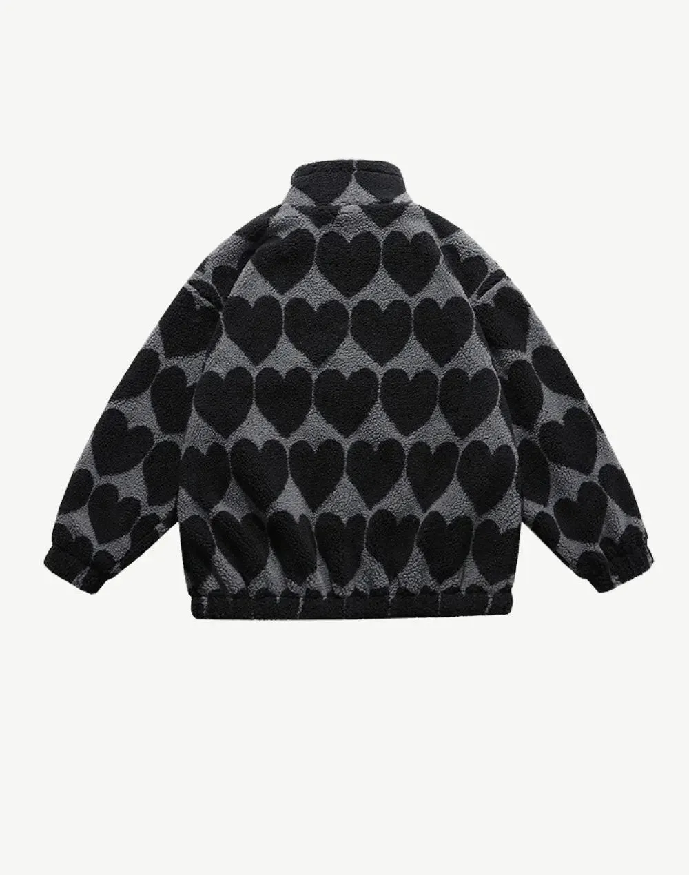 Heart Pattern Print Fleece Jacket