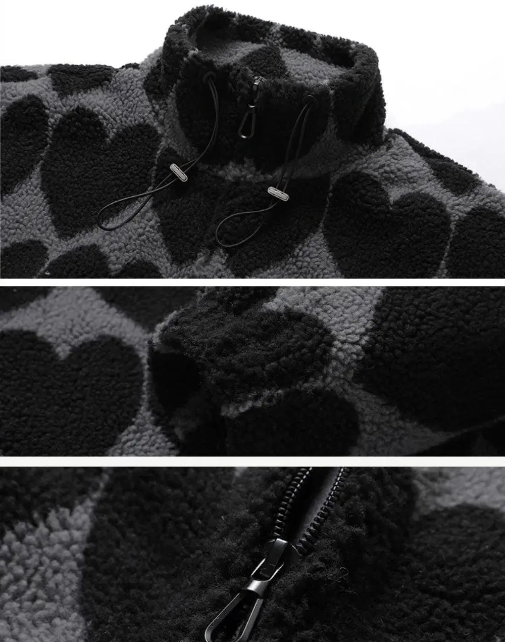 Heart Pattern Print Fleece Jacket