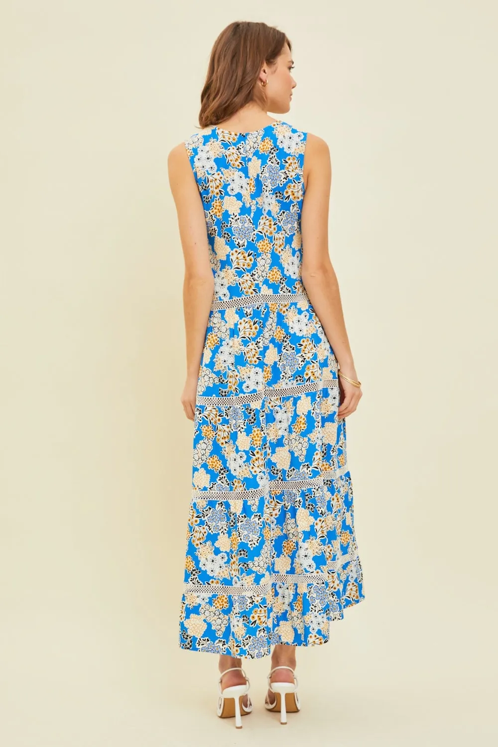 Printed Crochet Trim Maxi Dress by HEYSON.