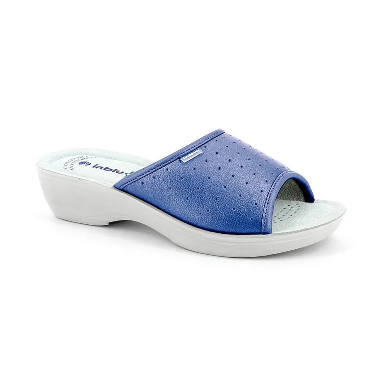 Women's Perforated Strap Slides in Denim