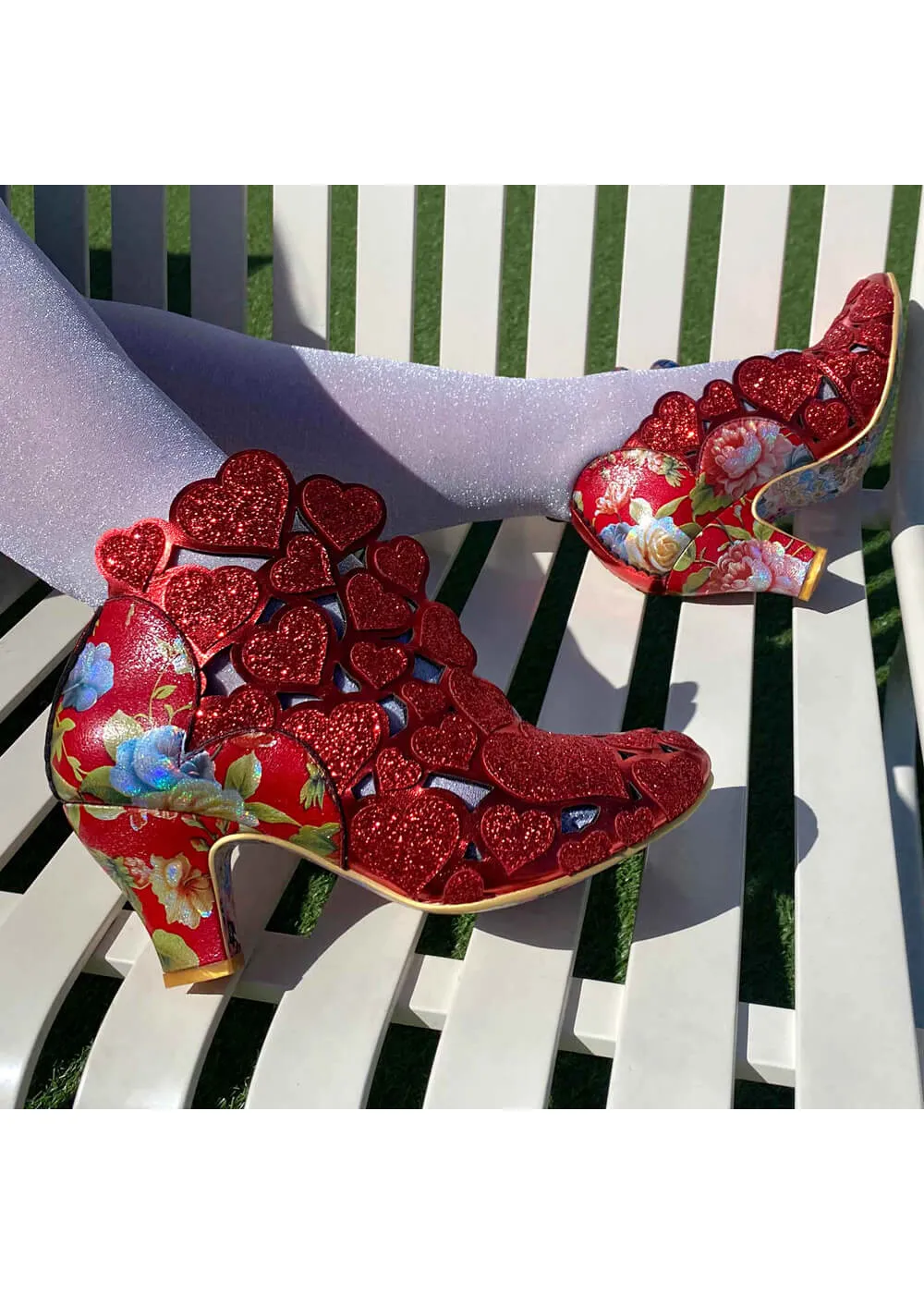 Irregular Choice Meile Hearts Floral 50's Pumps Red