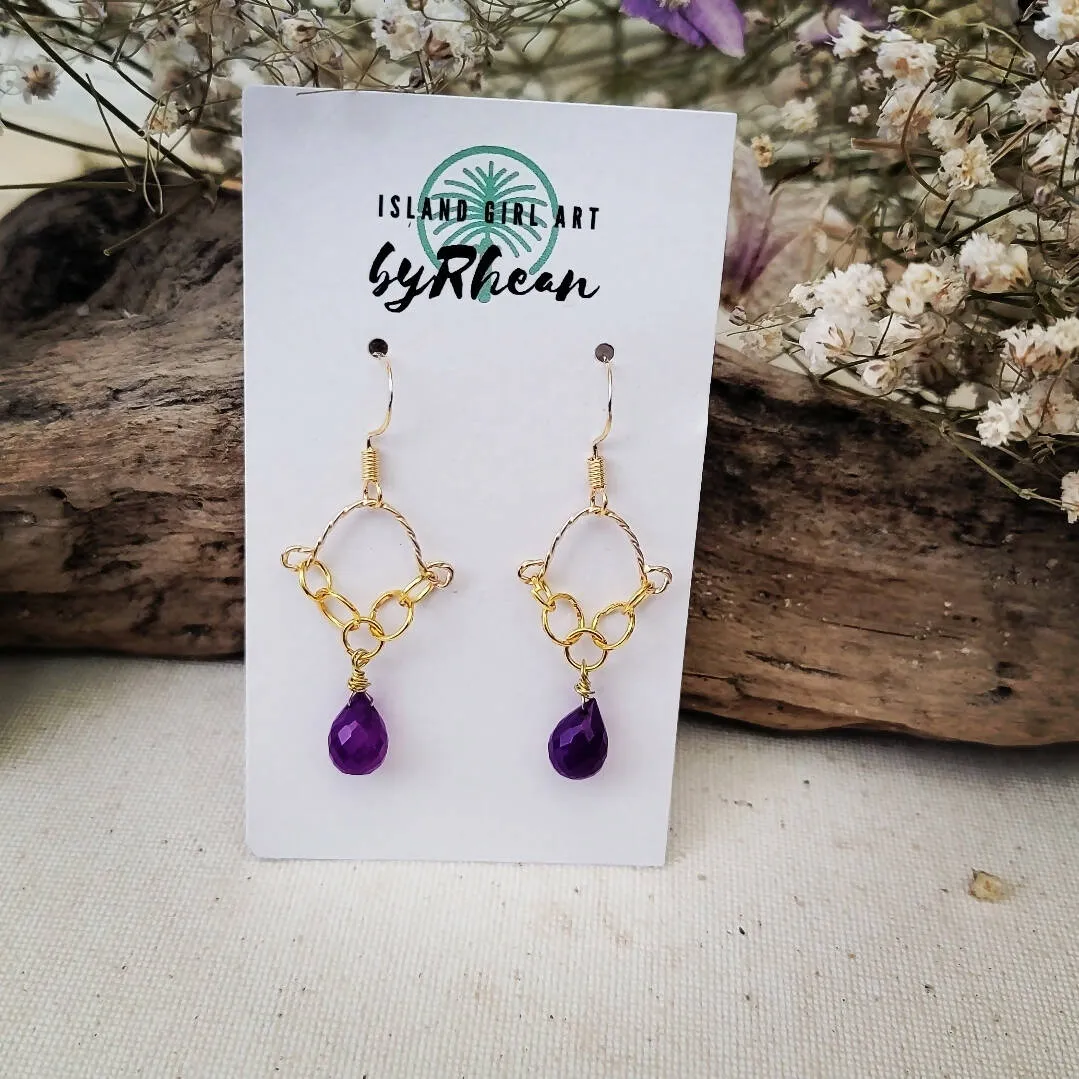 Island Girl Art - Natural Stone Earrings- Purple Chalcedony Pear