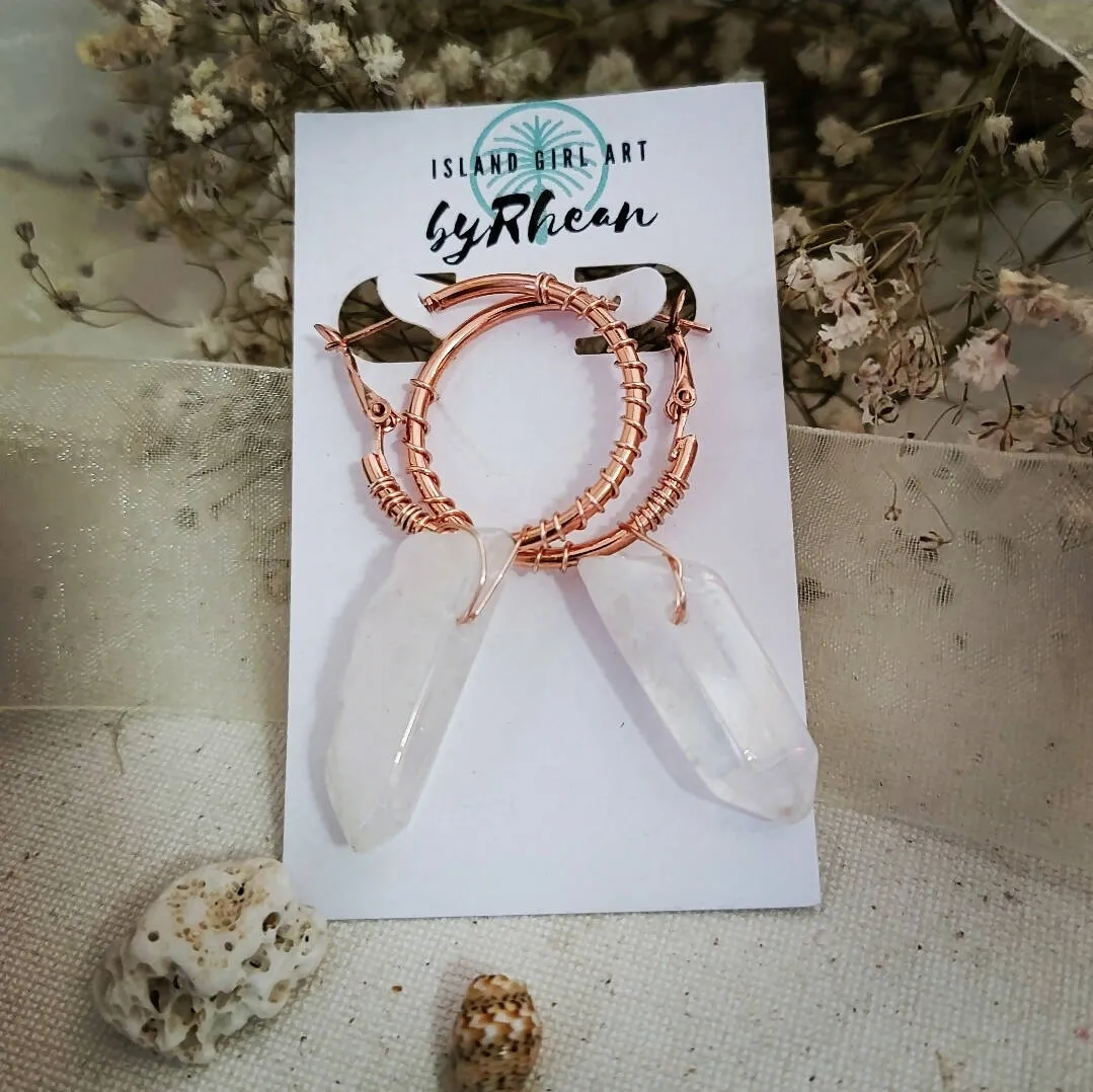 Island Girl Art - Natural Stone Jewelry- Crystal Quartz Hoop