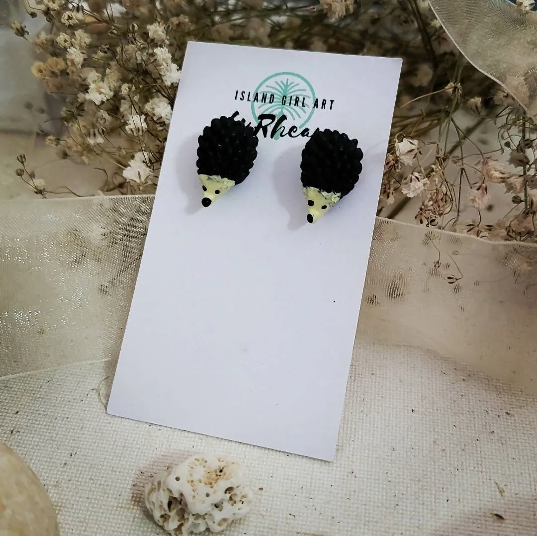 Island Girl Art - Upcycled Toy Earrings - Hedgehog Studs