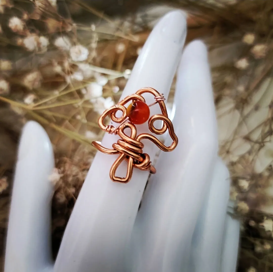 Island Girl Art - Wire Wrapped Ring- Carnelian Mushroom