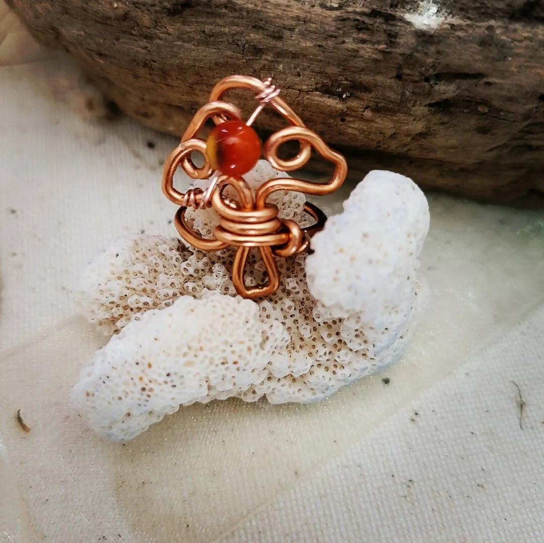 Island Girl Art - Wire Wrapped Ring- Carnelian Mushroom