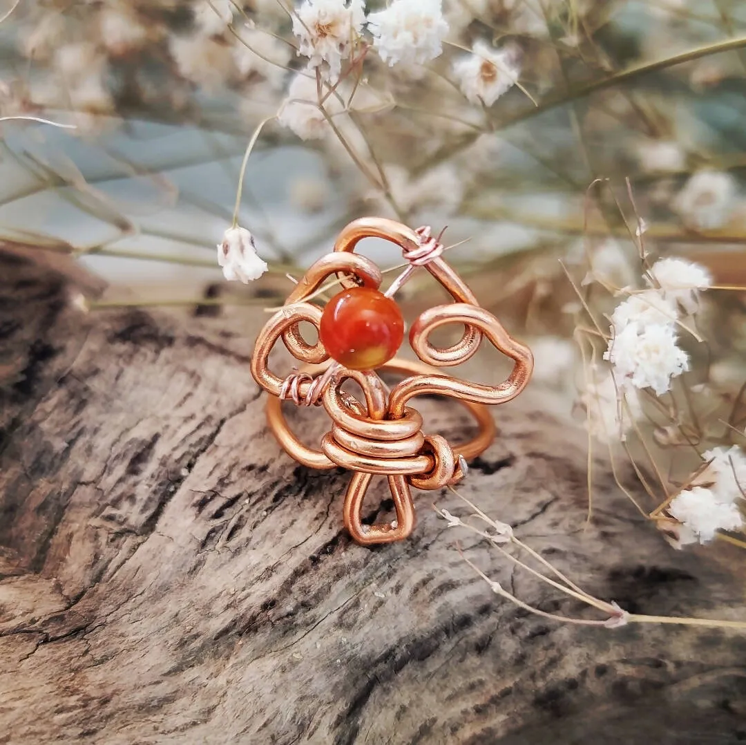 Island Girl Art - Wire Wrapped Ring- Carnelian Mushroom