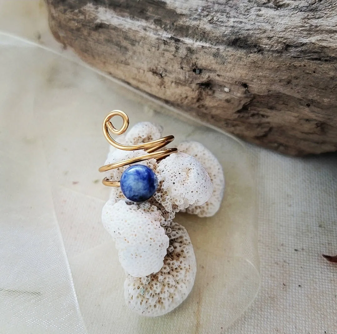 Island Girl Art - Wire Wrapped Ring- Lapis &Copper