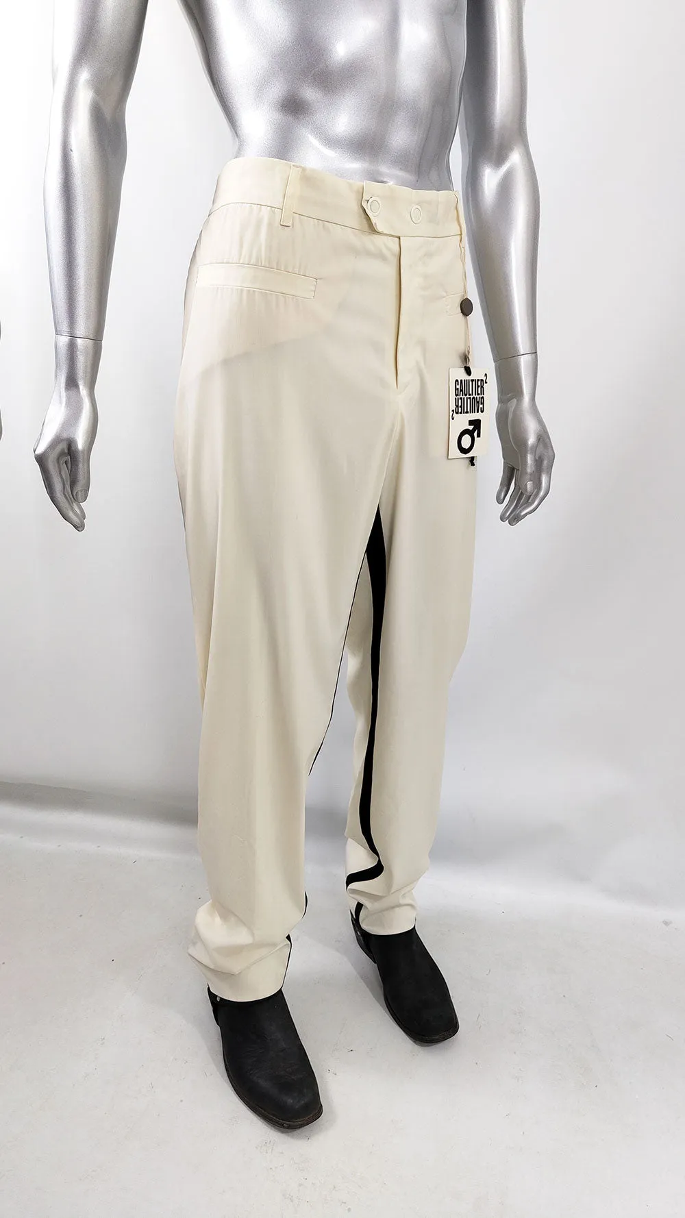 Jean Paul Gaultier Vintage Mens Cream Extra Long Leg Trousers