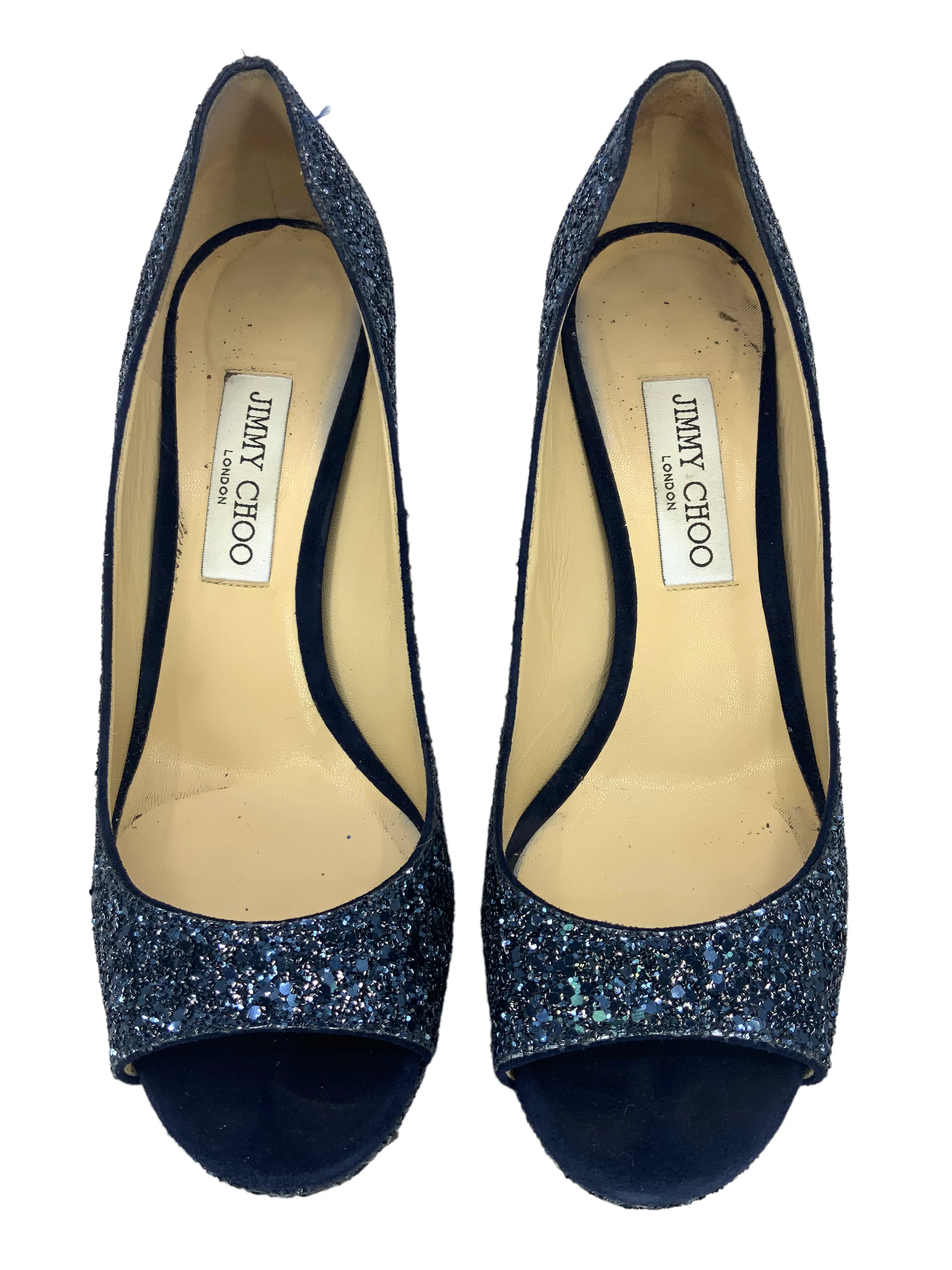 Jimmy Choo Glitter Fabric Platform Peep Toe Pumps - Size 10