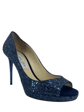 Jimmy Choo Glitter Fabric Platform Peep Toe Pumps - Size 10