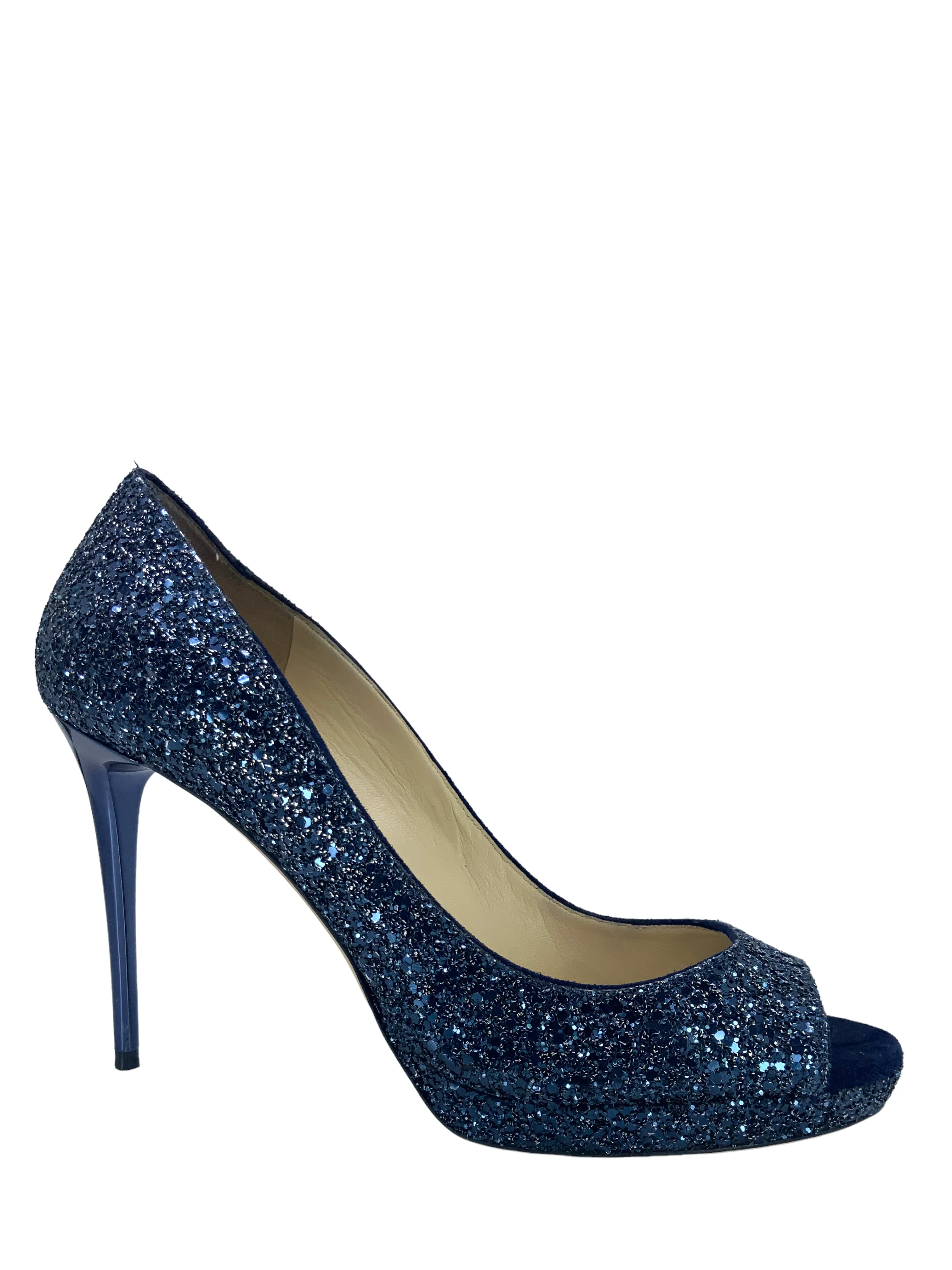 Jimmy Choo Glitter Fabric Platform Peep Toe Pumps - Size 10