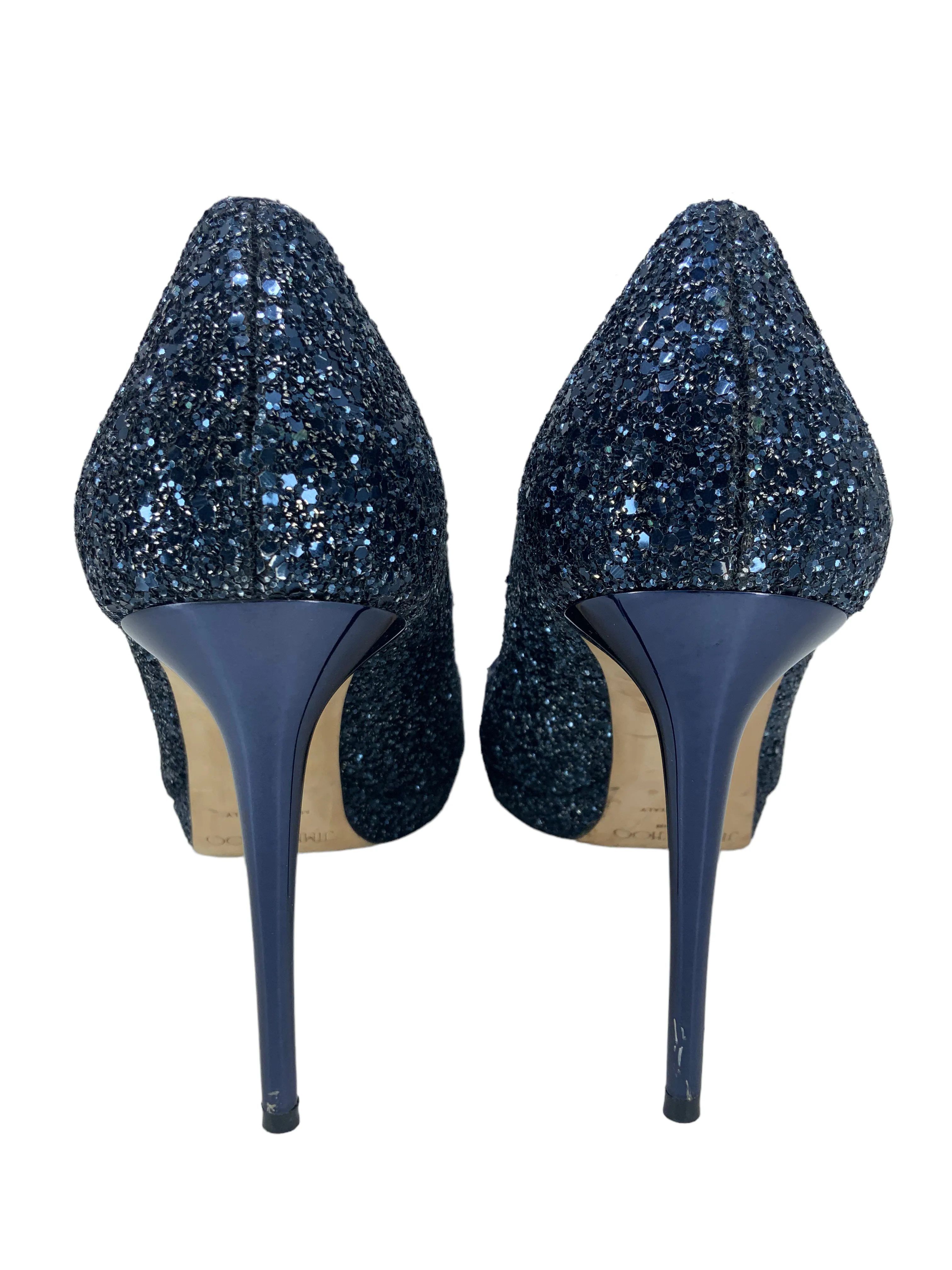 Jimmy Choo Glitter Fabric Platform Peep Toe Pumps - Size 10