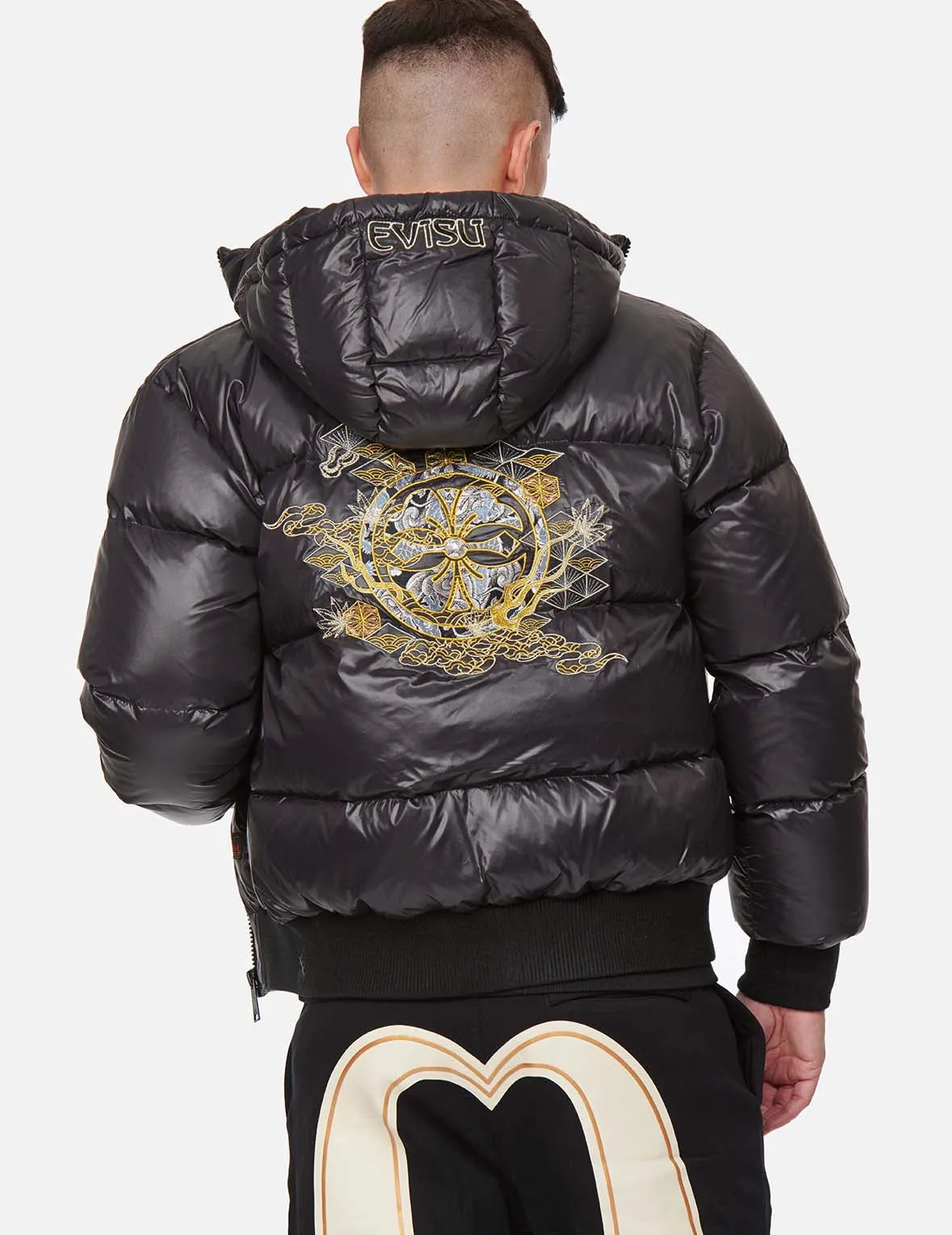 Kamon Brocade Appliqué Down Jacket