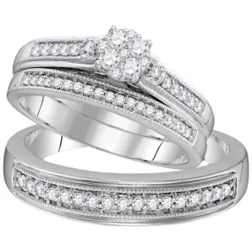 Keene Jewelers 10kt White Gold His Hers Round Diamond Cluster Matching Wedding Set 1/2 Cttw