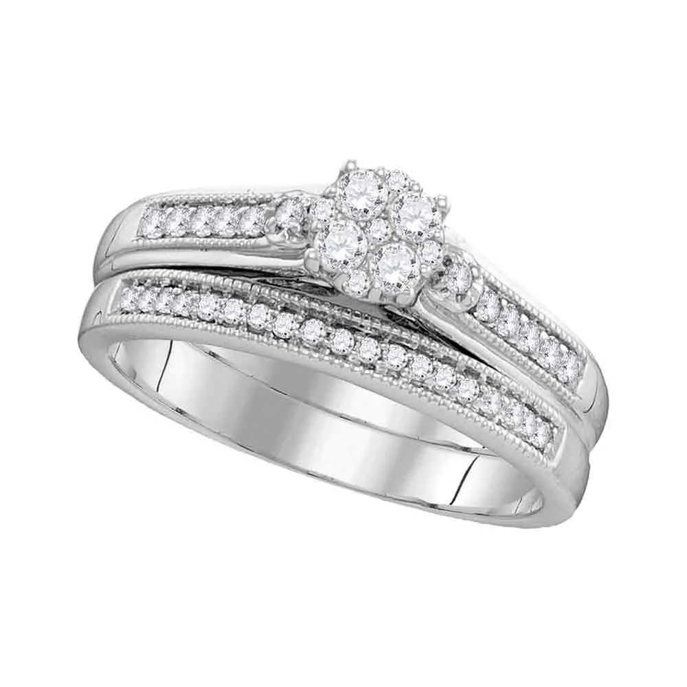 Keene Jewelers 10kt White Gold His Hers Round Diamond Cluster Matching Wedding Set 1/2 Cttw