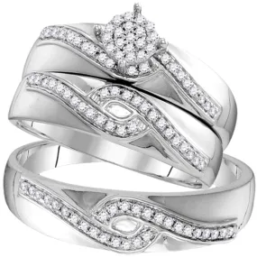 Keene Jewelers 10kt White Gold His Hers Round Diamond Cluster Matching Wedding Set 1/3 Cttw