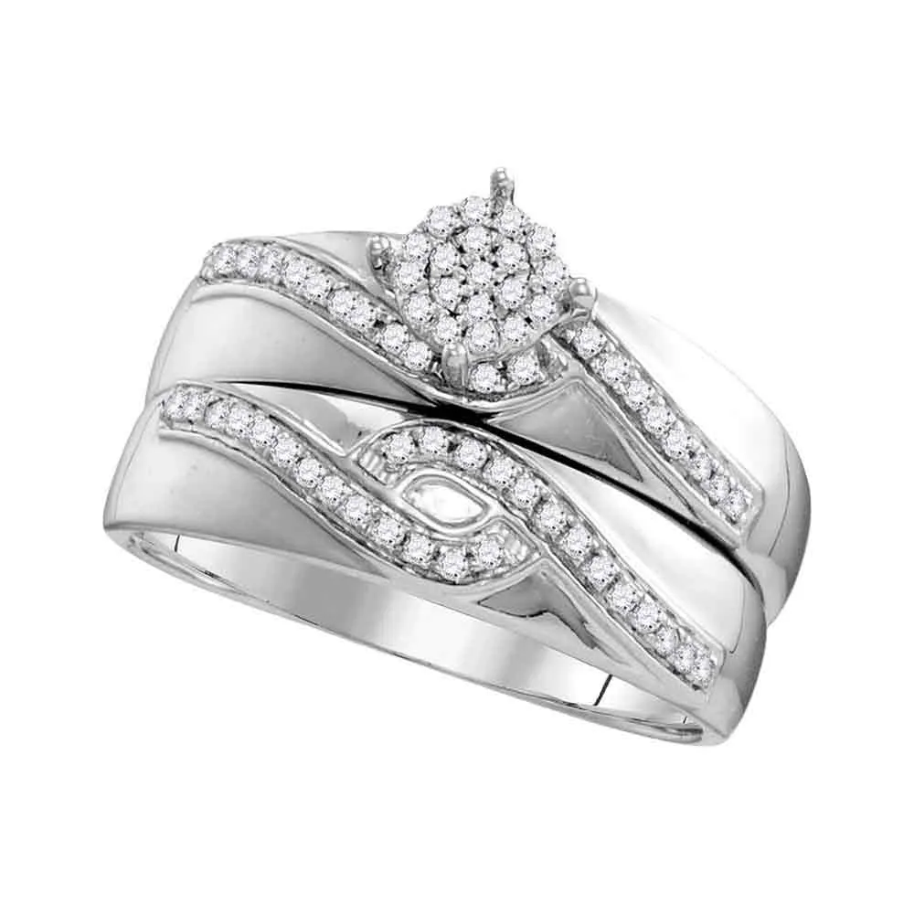 Keene Jewelers 10kt White Gold His Hers Round Diamond Cluster Matching Wedding Set 1/3 Cttw